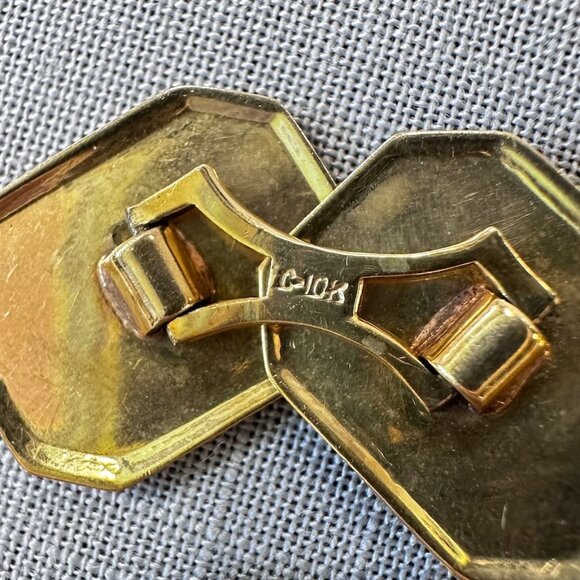 Vintage 10K Art Deco Two Tone Gold Cufflinks - Picture 5 of 10